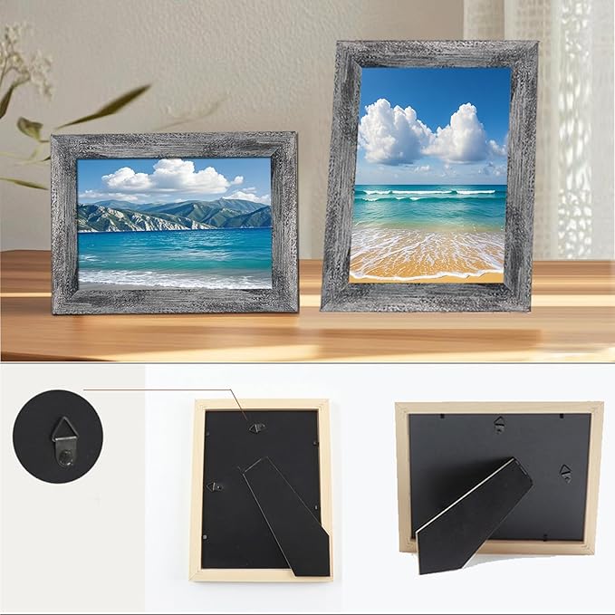 xnlkros 12 pack assorted gallery wall picture frame,rustic farmhouse wood picture frames multiple sizes including 4x6, 5x7, 8x10, 11x14, Ideal for living room hanging or tabletop display,Rustic Black