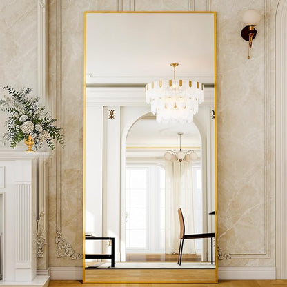 GLSLAND-38 x 77" Rectangular Full Length Mirror - Large Floor Mirrors Aluminum Alloy Frame Full Body Dressing Mirror for Bedroom, Living Room,Gold