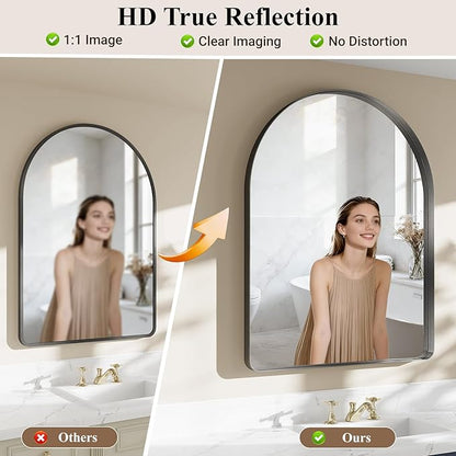 Arched Bathroom Mirror, 36"x40" Black Mirror for Wall Mounted Vanity Mirror for Over Sink with Tempered Glass, Aluminum Alloy Deep Frame, Farmhouse for Bedroom, Entryway, Living Room