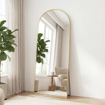 Sweetcrispy 56"x21" Arched Full Length Mirror, Full Body Mirror with Aluminum Alloy Thin Frame, Leaning or Standing, Suitable for Bedroom, Livingroom, Cloakroom, Gold