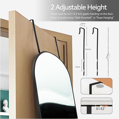 SCWF-GZ 57x20 Door Hanging Full Length Mirror, Floor (Height 5.7ft just Body in1.3ft) Wall Mounted Metal Frame Arch Dressing Mirrors for Bedroom Bathroom Living Room 57 inch Black