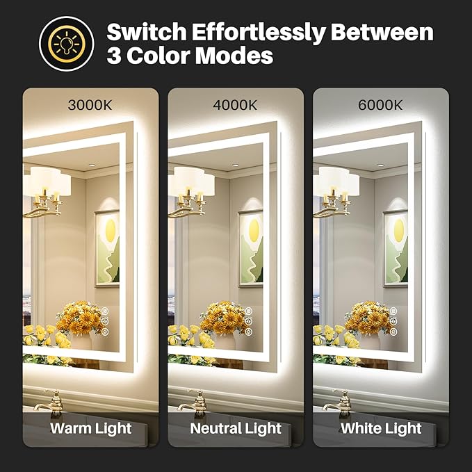 Briivue 36x32 Inch LED Bathroom Mirror with Lights, Backlit & Front Lit, Anti-Fog Lighted Bathroom Vanity Mirror for Wall, Memory Function, Dimmable, HD Tempered Glass, Shatter-Proof