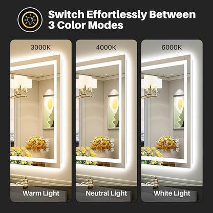 Briivue 36x32 Inch LED Bathroom Mirror with Lights, Backlit & Front Lit, Anti-Fog Lighted Bathroom Vanity Mirror for Wall, Memory Function, Dimmable, HD Tempered Glass, Shatter-Proof