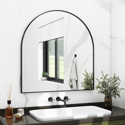 XRAMFY 31"x32" Arched Wall Mirror for Bathroom, Black Vanity Mirror for Bedroom, Living Room, Entryway, Decorative Hanging Mirror for Wall