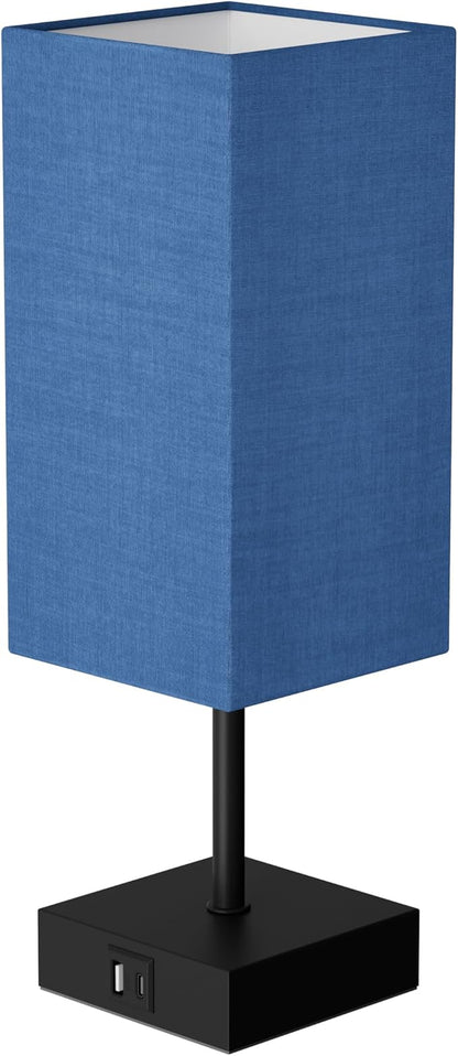 Bedside Table Lamp for Bedroom, 3 Way Dimmable Touch Lamp with USB C+A Charging Ports, Small Nightand Lamps for Bedroom Decor, Living Room, LED Bulbs Included, Upgraded Navy Blue