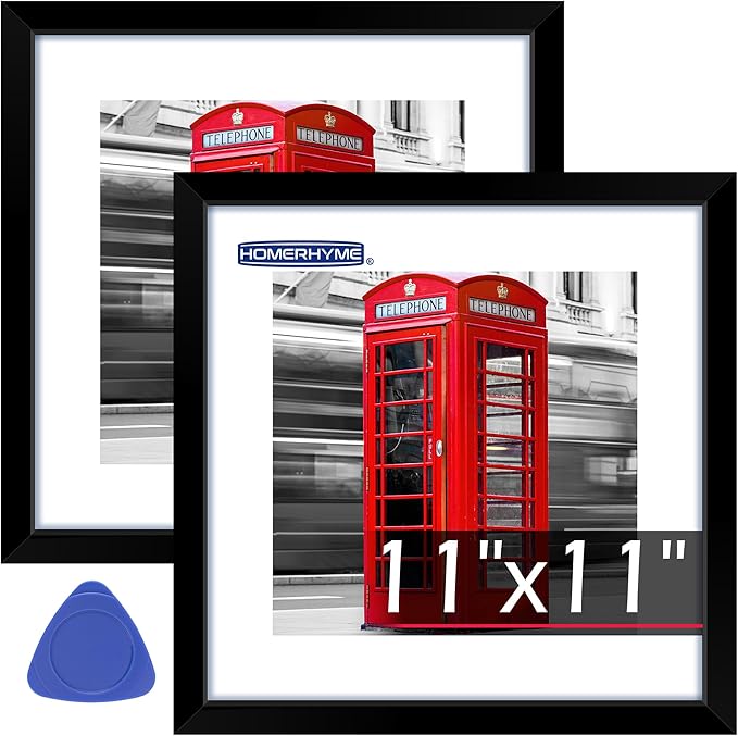 11x11 Picture Frame, 2 Pack Black Photo Frame with HD Plexiglass, Fits Pictures 8 x8 with Mat or 11 x11 Without Mat, Wall Hanging Photo Frames Poster Frames for Collage Wall Decor