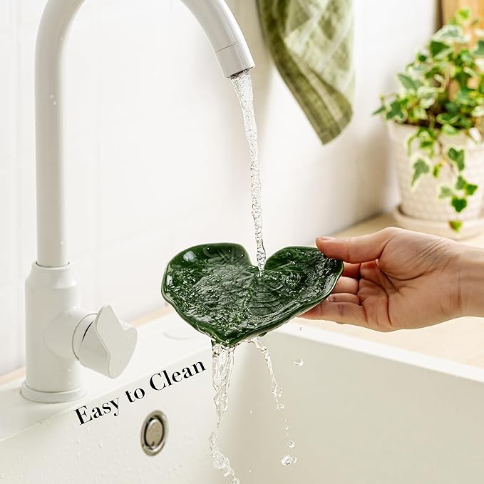 Ceramic Spoon Rest for Stove Top - Cute Green Leaf Spoon Rest/Spoon Holder for Kitchen Countertop - Cooking Kitchen Spoon Rest Utensil Rest Spatula Rest Cottagecore Kitchen Decor (1 Pack)