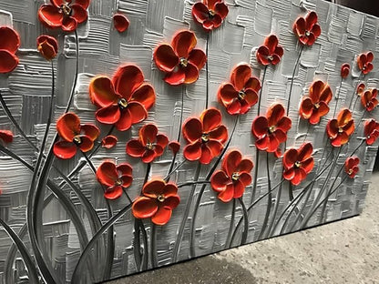 YaSheng Art - 48x24inch Canvas Wall Art, Hand Painted Oil Painting Wall Art ,Abstract 3D Texture Wall Art Pictures, Red Floral Paintings, Modern Home Bedroom Wall Art Decor, Wall Art for living room, Large Framed oil painting.