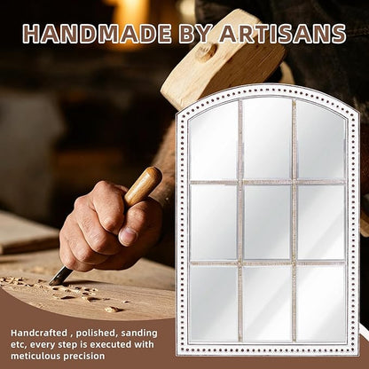 HOITUZYUS 36x24 Inch Arched Windowpane Wall Mirror Farmhouse Style, Rustic Decorative Mirrors for Living Room, Bedroom, Entryway, Hallway, Bathroom