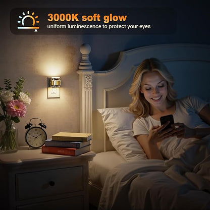JandCase LED Night Light, Golden Bubble Night Lights Plug into Wall, [2 Pack]Night Light3000K/4000K/5000K & 3 Brightness Levels, Dimmable Nightlight with Dusk to Dawn Sensor for Bathroom Hallway