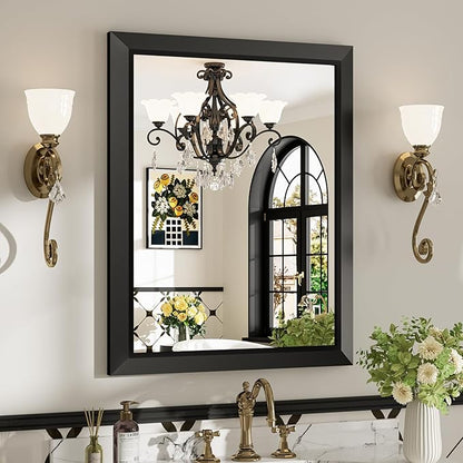 24x30 Inch Black Bathroom Mirror for Wall, Beveled Framed Rectangle Bathroom Vanity Mirrors for Over Sink, Bedroom, Living Room, Entryway, Anti-Rust, HD Tempered Glass, Horizontally/Vertically