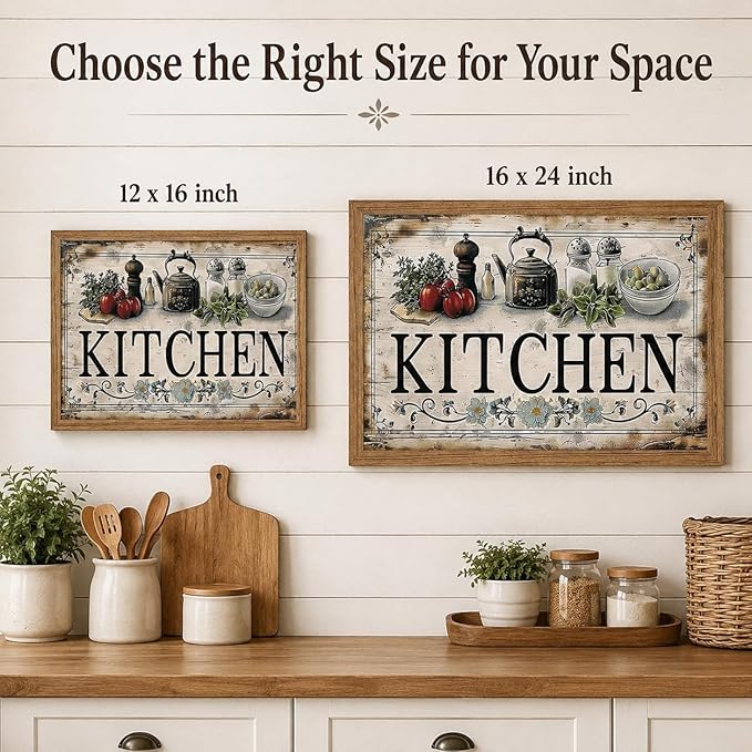 Framed Vintage Kitchen Wall Art Kitchen Signs Painting Picture Decor Vegetable Food Poster Print Artwork for Restaurant Home Decoration