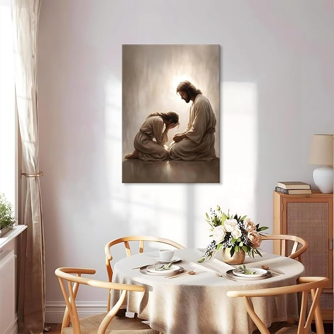 Jesus and Woman Canvas Wall Art Christian Repentance and Forgiveness Painting picture Wall Decor religion Bible Stories Poster Print Artwork for Church LDS bedroom Living Home Decor 8x10 in Canvas