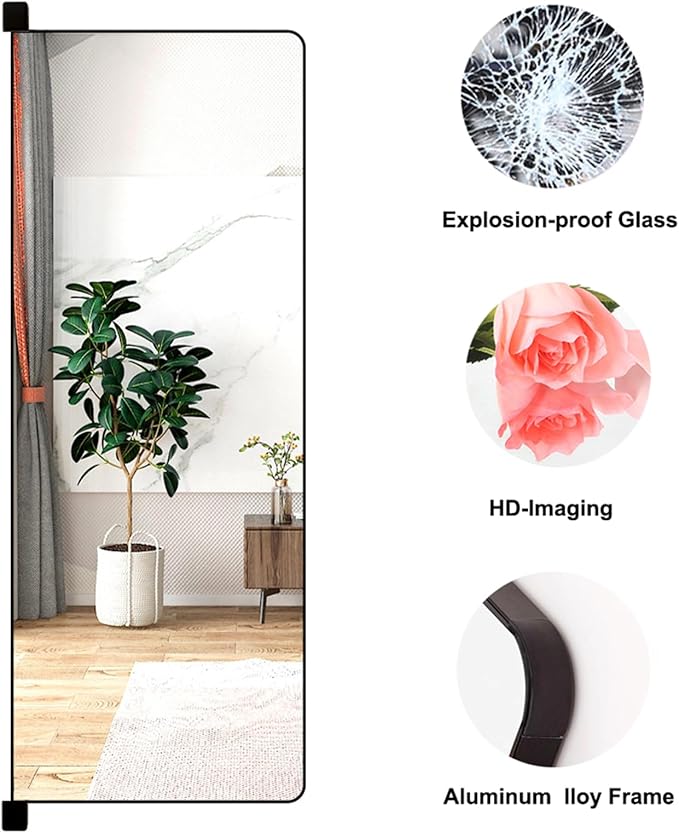 180° Swivel Full Length Mirror, 47" x 15.2" Wall Mounted Full Length, Hideaway Closet Mirror for Cloakroom, Bedroom, Door