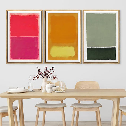 SIGNLEADER Framed Canvas Print Wall Art Set Vibrant Abstract Color Block Modern Minimalist Red, Orange, and Green Illustrations Boho Decorative for Living Room, Bedroom, Office - 24"x36"x3 Natural