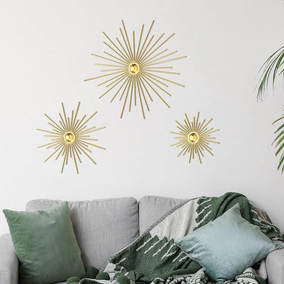 Fourluoo 3 Pack Gold Sunburst Mirrors for Wall Decor Circle Flowers Mirrors Decorative Gold Hanging Wall Art Flowers Mirror for Home Living Dinning Room Bedroom Bathroom Boho Decoration(Cute)