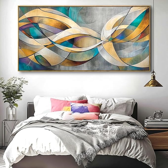 Abstract Wall Art - Framed Modern Canvas Painting for Living Room, Bedroom Home Office Decor, 40x20 Inch Ready to Hang