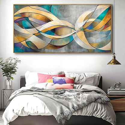 Abstract Wall Art - Framed Modern Canvas Painting for Living Room, Bedroom Home Office Decor, 40x20 Inch Ready to Hang