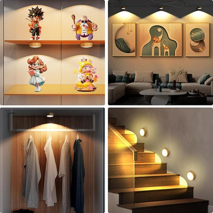 Narotood 6 Pack Picture Lights for Wall, Rechargeable Battery Operated Wall Lights, Picture Frame Lights with 3 Lighting Modes, Wireless Magnetic Painting Light with Remote Control Timer, (Golden)