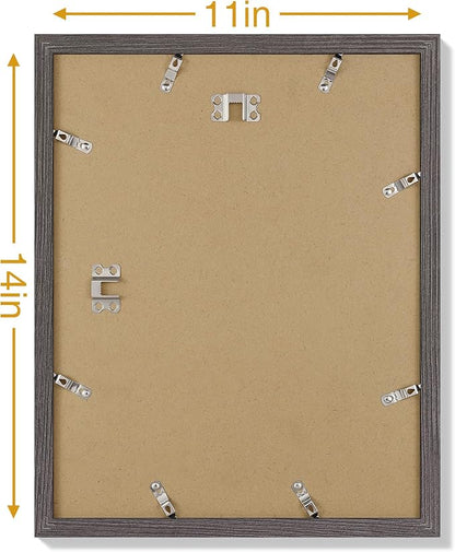 Vittanly 11x14 Picture Frames Set of 9, Display 8x10 Pictures with Mat or 11x14 without Mat, Photo Frames for Wall or Tabletop with Plexiglass, Engineered Wood, Dark Grey