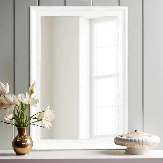 White Wood Mirror for Bathroom,Rectangle Rustic 24 x 36 inch Vanity Mirror for Wall,Wooden Wall-Mounted Hanging Mirror for Entryway,Bedroom or Living Room