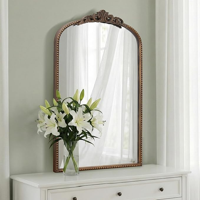 Micasso Vintage Arch Bronze Mirror: 31"x 19" French Baroque Antique Mirror - Traditional Ornate Decorative for Wall/Bathroom/Entryway/Hallway - Home Decor for Living Room