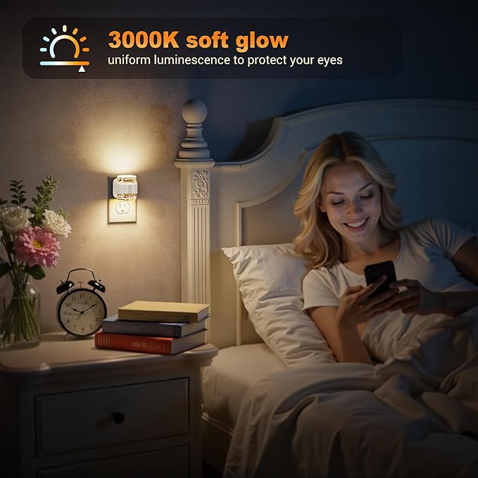 JandCase LED Night Light, Bubble Night Lights Plug into Wall, [2 Pack] Night Light 3000K/4000K/5000K & 3 Brightness Levels, Dimmable Nightlight with Dusk to Dawn Sensor for Bathroom Hallway Bedroom