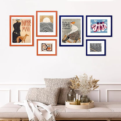 KINLINK 8x10 Picture Frame Orange, Solid Wood Frames with Acrylic Plexiglass for Pictures 4x6/5x7 with Mat or 8x10 without Mat, Tabletop and Wall Display Photo Frame, Set of 4