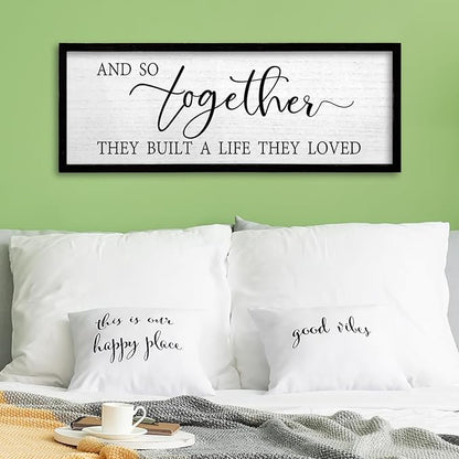 TQianJiang And So Together They Built A Life They Loved Above Bed Wall Decor 24"X10" for Master Bedroom Over Bed Sign Large Wood Framed Wall Hanging Art (Black)