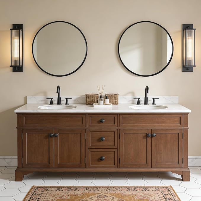 WallBeyond Black Round Wood Mirror 24 inch Circle Wall Mirror for Bathroom Round Wall Mirror for Wall Decor, Vanity, Entryway Living Room