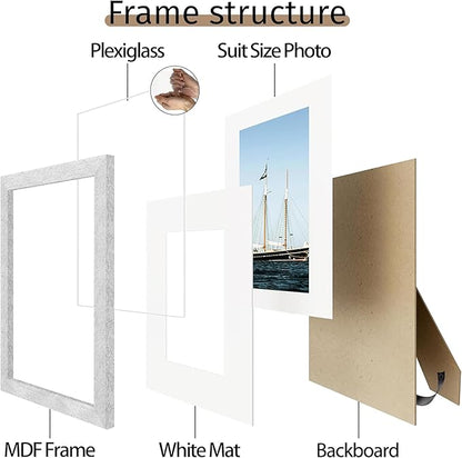 Picrit 8x8 Picture Frame Set of 12, Display 5x5 with Mat or 8 x 8 Without Mat, Photo Frames for Wall Mounting or Table Top Display, Silver