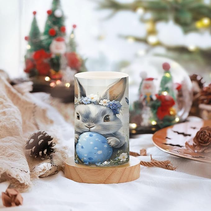 ALAZA Cute Eater Rabbit Bunny Flower Flickering Flameless Candles Battery Operated with Remote Timer,Tea Light Candles LED Pillar Votive Candles Set of 2 for Outdoor Indoor Decorations