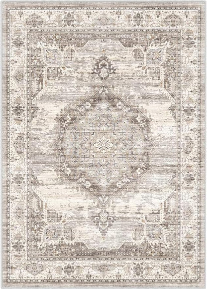 Washable Rugs 6x9 Area Rug：Large Rugs for Living Room - Oriential Distressed Printed Floral Carpet - Non Slip with Rubber Backing Area Rug 6'x 9' Beige