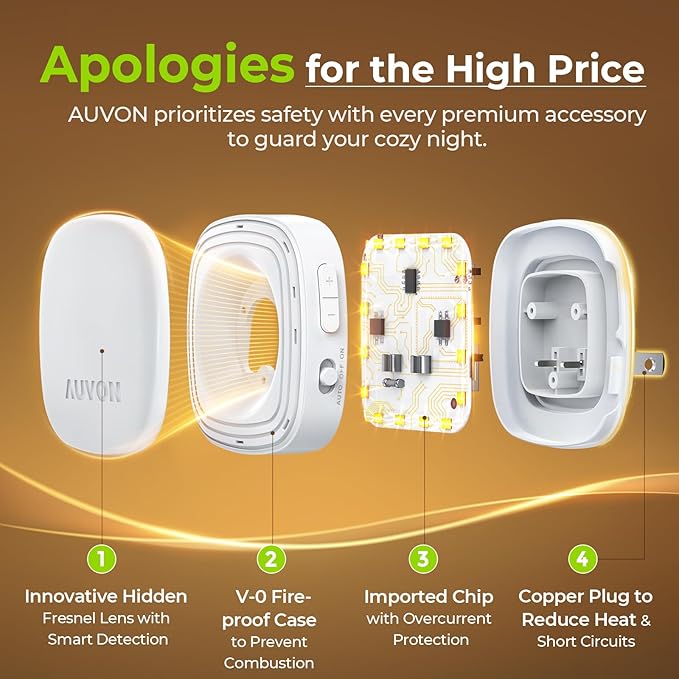 AUVON Plug-in LED Backlit Night Light with Motion Sensor & Dusk to Dawn Sensor, 2700K Soft Warm White Nightlight with 1-50lm Dimmable Brightness for Adults & Kids' Bedroom, Bathroom, Hallway (4 Packs)