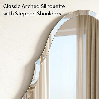 Frameless Arch Wall Mirror 40x24 Inch, Decorative Beveled Vanity Mirror for Bathroom, Entryway & Bedroom