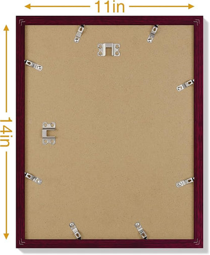 Vittanly 11x14 Picture Frames Set of 9, Display 8x10 Pictures with Mat or 11x14 without Mat, Photo Frames for Wall or Tabletop with Plexiglass, Engineered Wood, Cherry Red