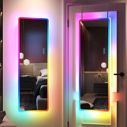 LVSOMT 47" x 16" Full Length Mirror with Lights, RGB LED Over the Door Mirrors, Wall Mirror Full Length, Door Hanging Mirror for Bedroom Living Room Cloakroom
