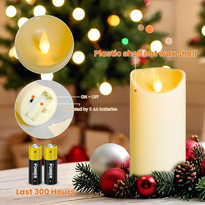 YIWER Plastic Flameless LED Candles,9PCS Battery Operated Candle with Remote Fake Electronic Flickering Light Large Pillar D3”H4”(10.2) 5”6”Durable Use