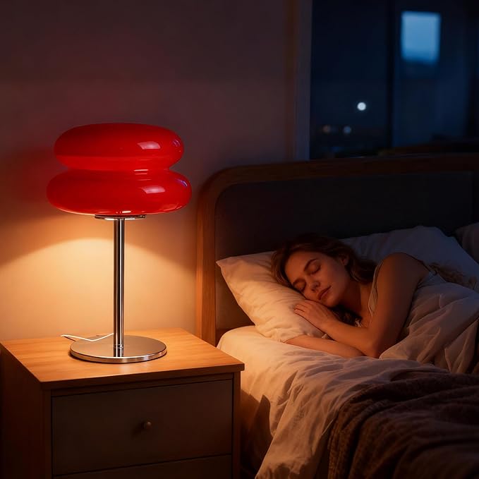 Mushroom Lamp for Bedroom,Mid Century Modern Lamp for Nightstand, Dimmable Retro Egg Tart Bedside Small Lamps,Unique Home Mushroom Decor Aesthetic Cute Table Lamps for Living Room (red)