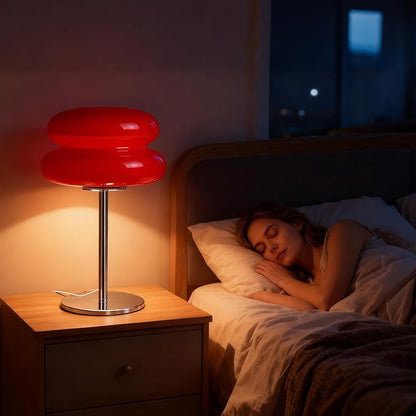 Mushroom Lamp for Bedroom,Mid Century Modern Lamp for Nightstand, Dimmable Retro Egg Tart Bedside Small Lamps,Unique Home Mushroom Decor Aesthetic Cute Table Lamps for Living Room (red)