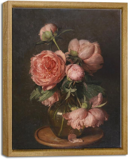 Pyradecor Framed Wall Art Vintage Coquette Room Decor Pfingstrosen Canvas Prints Classical Floral Painting for Living Room Bedroom Farmhouse Decorations