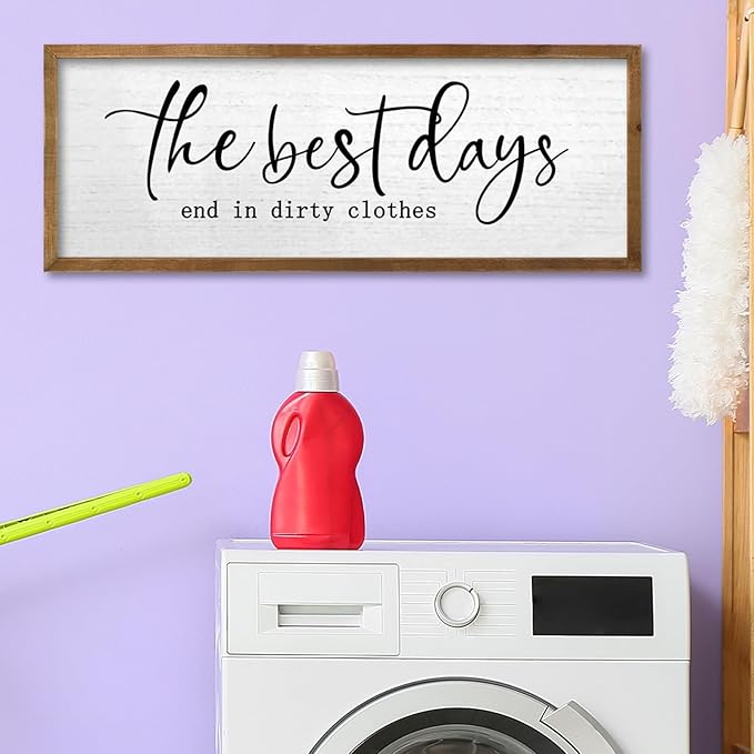 TQianJiang Funny Laundry Room Wall Decor 24"×10" Inspirational Quote Sign for Farmhouse Restroom Toile Restroom Large Simple Washroom Rustic Vintage Wood Framed Wall Hanging Art (Wood)