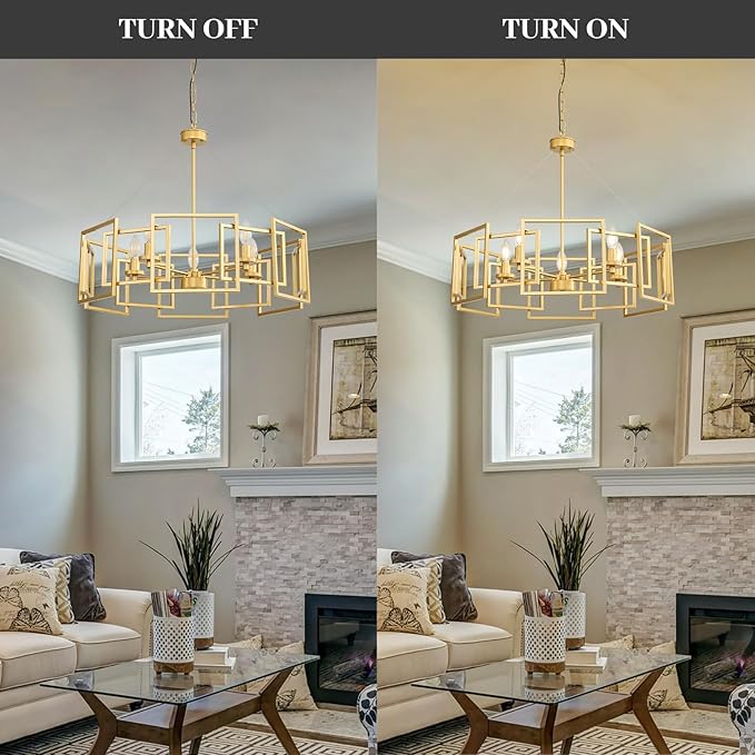 Gold Modern Industrial Geometric Chandelier: 5-Light Adjustable Farmhouse Dining Room light Fixture - Hanging Pendant Ceiling Chandelier Lighting over Table Kitchen Island for Living Bedroom Entryway