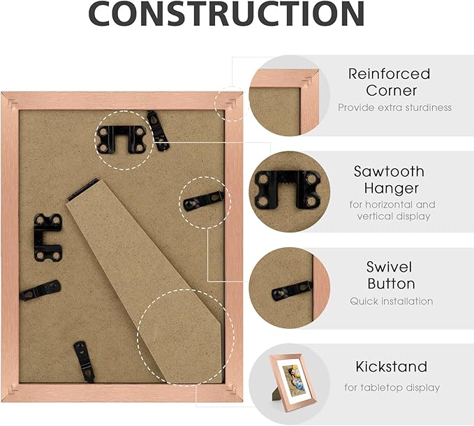 Golden State Art, 6x8 Picture Frame Set of 6 - Matted to 4x6 Photo - Engineered Wood Gallery Frame Set - Wall Mounting or Tabletop Display (Rose Gold,6 Pack)
