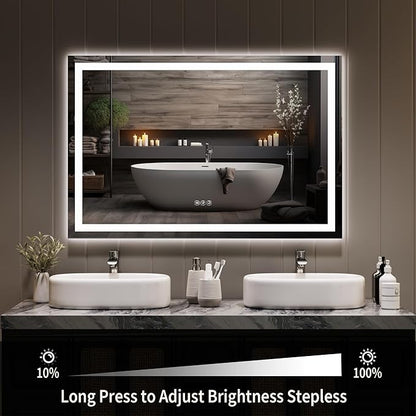 GarveeHome 45x30 LED Bathroom Mirror with Lights, Dimmable, Anti-Fog, Backlit + Front Lit, Lighted Bathroom Vanity Mirror for Wall, Memory Function, Shatter-Proof (Horizontal/Vertical)