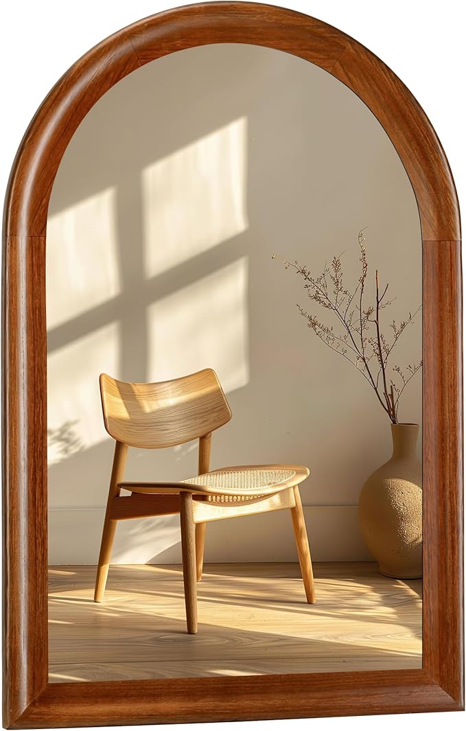 Tanmicoshomy Wood Bathroom Mirror 20x30 Inch，Rustic Wall Mirrors with Tempered Glass for Living Room, Bedroom or Entryway(Brown)