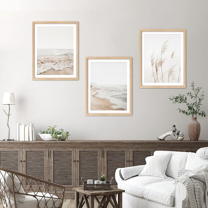 HDXUFJQ Neutral Beach Coastal Wall Art Beach Boho Botanical Pampas Grass Posters Minimalist Nature Landscape Canvas Wall Decor Summer Ocean Prints Waves Pictures Artwork Unframed(16x24 inch)