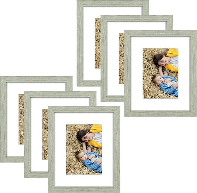 Golden State Art, 8x10 Picture Frame Set of 6 - Matted to 5x7 Photo - Engineered Wood Gallery Frame Set - Wall Mounting or Tabletop Display (Grey,6 Pack)