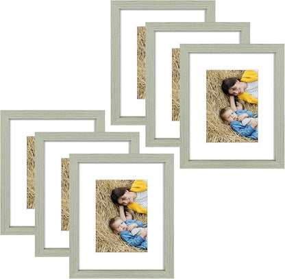Golden State Art, 8x10 Picture Frame Set of 6 - Matted to 5x7 Photo - Engineered Wood Gallery Frame Set - Wall Mounting or Tabletop Display (Grey,6 Pack)