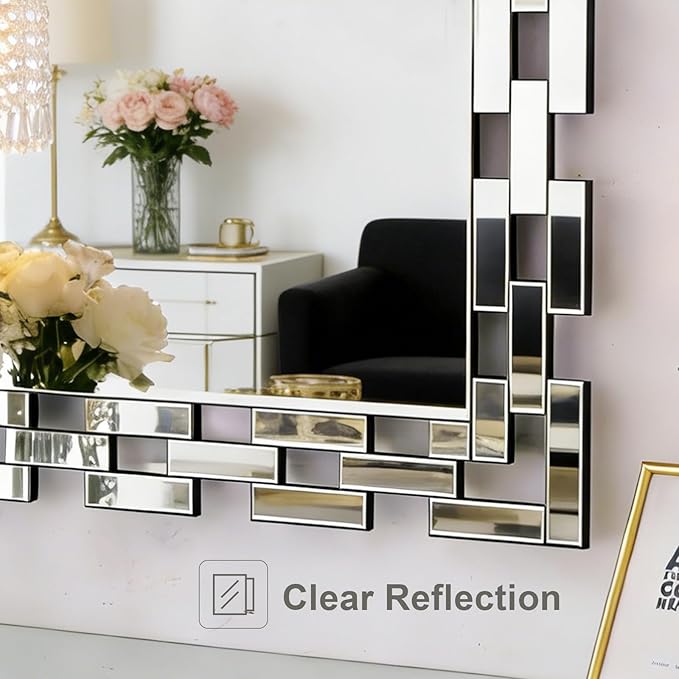 Chende Decorative Mirrors for Wall, 40''X28'' Large Bathroom Mirror with Frameless Glass Frame, Rectangle Accent Mirror for Living Room, Entryway, Dining Room, Bedroom